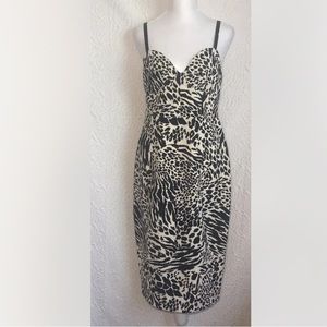 SERGIO Hudson x Target Size S Black/White Animal Print Bustier Midi Dress NWT